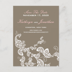 Vintage Chic Elegant Floral Peacock Save The Date Announcement Postcard