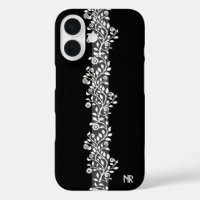 Vintage Chic Floral Elegant Gothic Black Monogram 