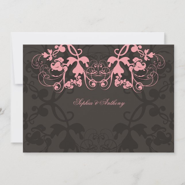 Vintage Chic Floral Flourish Pink Wedding Invite (Front)