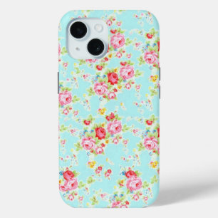 Vintage chic floral roses blue coquette flowers iPhone 15 case