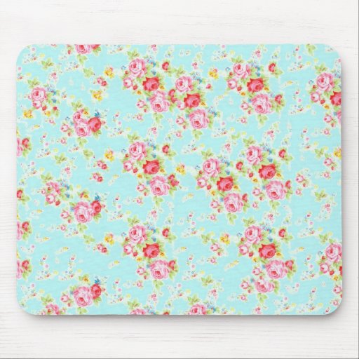 Image of Vintage chic floral roses blue rose shabby flowers Mouse Mat