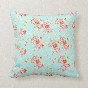 Vintage chic floral roses blue shabby rose flowers cushion