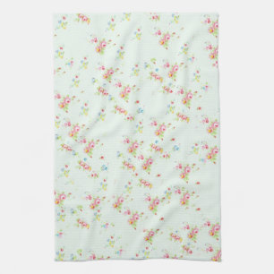 Vintage chic floral roses pink shabby rose flowers tea towel