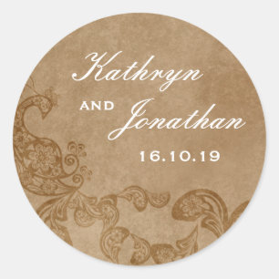 Vintage Chic Floral Rusti Peacock Bohemian Wedding Classic Round Sticker