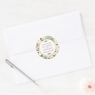 Vintage Chic Floral Wedding Classic Round Sticker