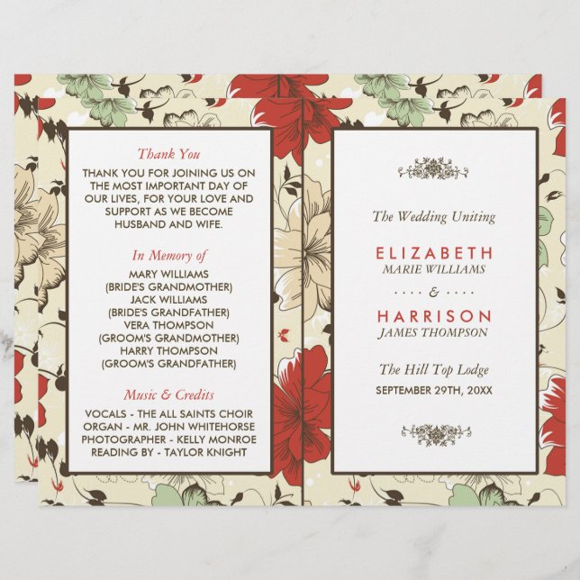 Vintage Chic Floral Wedding Program (Front/Back)