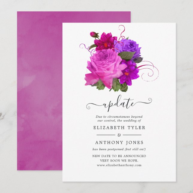 Vintage Chic Floral Wedding Update Invitation (Front/Back)