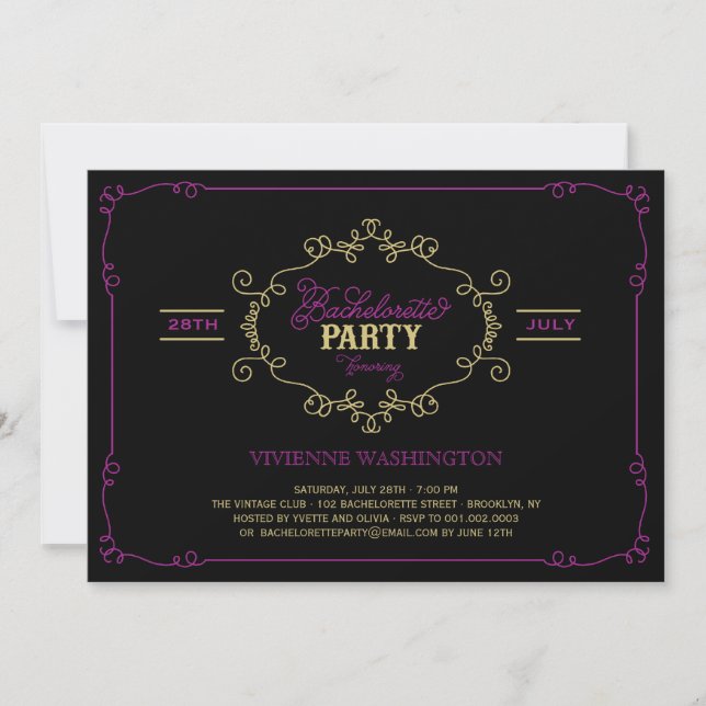 Vintage Chic Flourish Bachelorette Party Invite (Front)