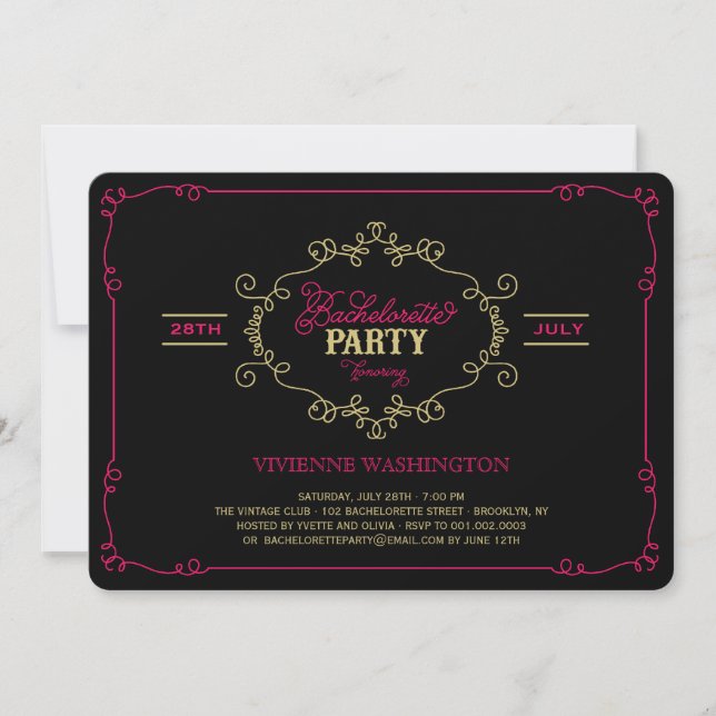 Vintage Chic Flourish Bachelorette Party Invite (Front)