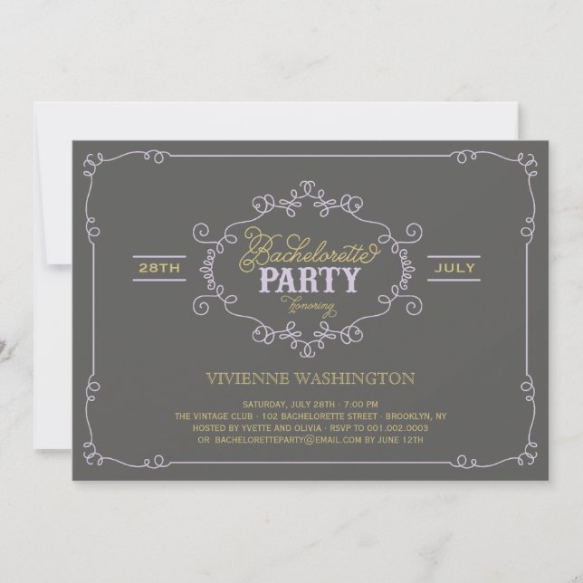 Vintage Chic Flourish Bachelorette Party Invite (Front)