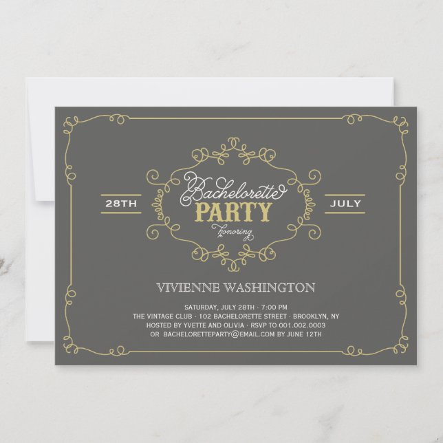 Vintage Chic Flourish Bachelorette Party Invite (Front)