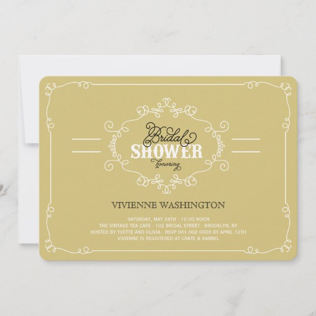 Vintage Chic Flourish Gold Bridal Shower Invite (Front)