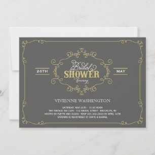 Vintage Chic Flourish Grey Bridal Shower Invite