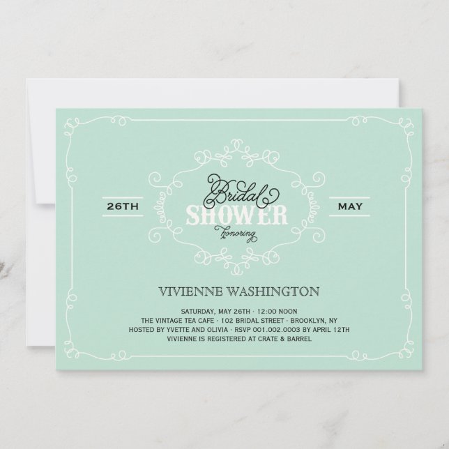 Vintage Chic Flourish Mint Bridal Shower Invite (Front)