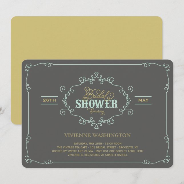 Vintage Chic Flourish Mint Bridal Shower Invite (Front/Back)