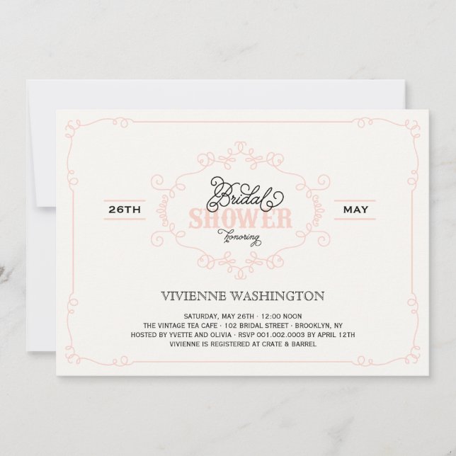 Vintage Chic Flourish Pink Bridal Shower Invite (Front)