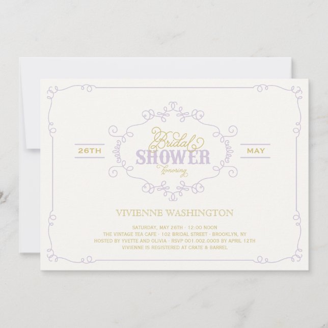 Vintage Chic Flourish Purple Bridal Shower Invite (Front)