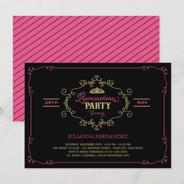 Vintage Chic Flourish Quinceanera Birthday Party Invitation (Front/Back)