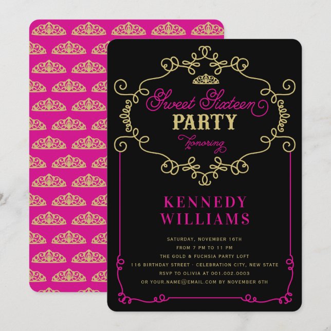 Vintage Chic Flourish Sweet 16 Birthday Party Invitation (Front/Back)
