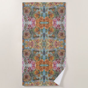 Vintage Chic Flower Garden Watercolor Painting  Beach Towel
