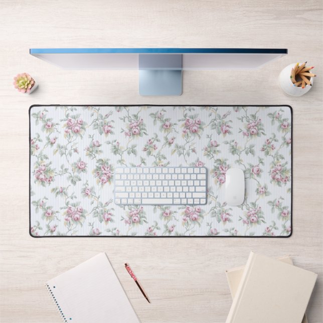 Vintage Chic French Roses and Stripes Desk Mat (Office 1)