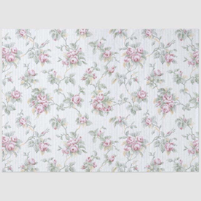 Vintage Chic French Roses and Stripes Tissue Paper (Front)