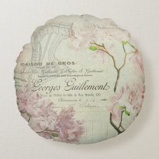 Vintage Chic French Script Shabby Flowers Corset Round Cushion