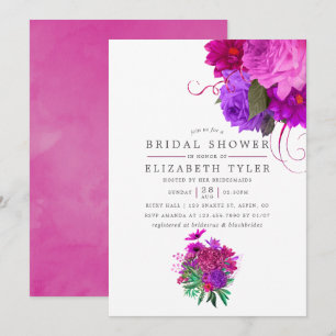 Vintage Chic Fuchsia and Purple Bridal Shower Invitation