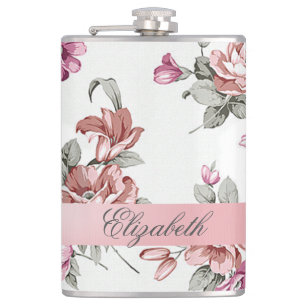 Vintage Chic Girly  Flowers-Personalised Hip Flask