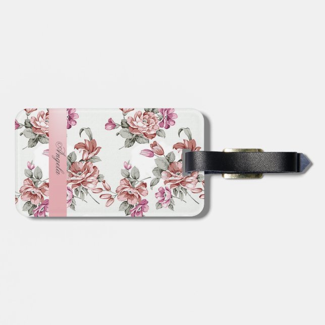Vintage Chic Girly  Flowers-Personalised Luggage Tag (Back Horizontal)