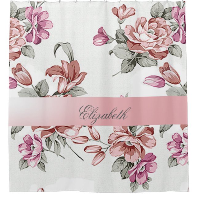 Vintage Chic Girly  Flowers-Personalised Shower Curtain (Front)
