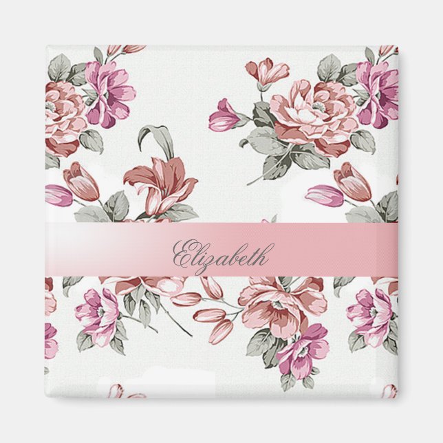 Vintage Chic Girly  Flowers-Personalized Magnet (Front)