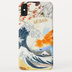 Vintage Chic Gold Koi Pond of Japanese Monogrammed iPhone XS Max Case