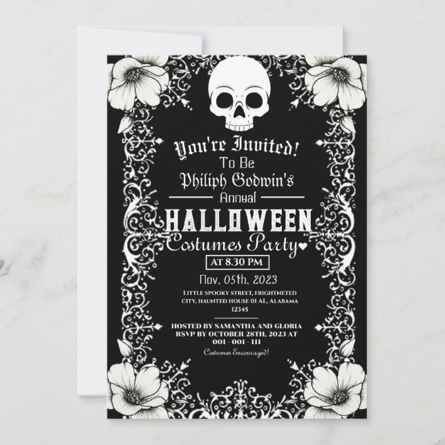 Vintage Chic Gothic Dark Halloween Costume Party Invitation (Front)