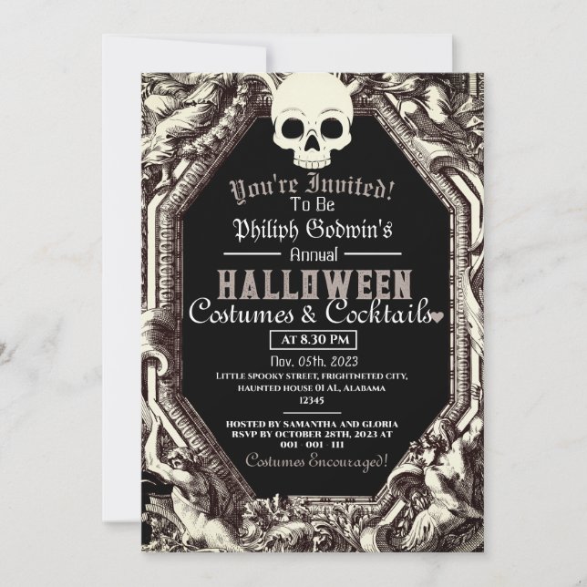 Vintage Chic Gothic Dark Halloween Costume Party Invitation (Front)