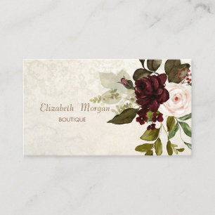 Vintage Chic Lace Burgundy Flowers Business Card