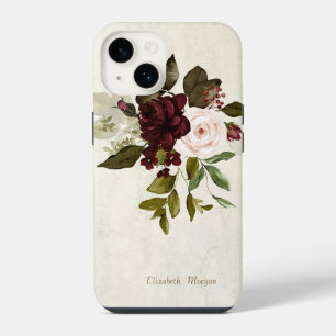 Vintage Chic Lace Burgundy Flowers iPhone 14 Case