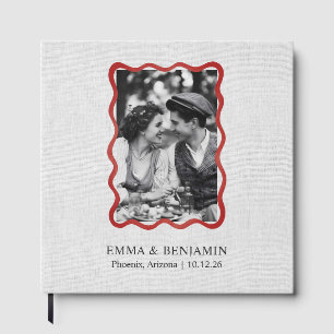 Vintage Chic Linen Texture Name Photo Wedding Guest Book