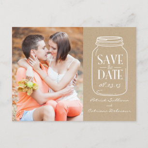 Vintage Chic Mason Jar Save the Date Postcard