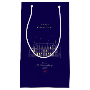 Vintage Chic Navy Blue Christmas Holiday Small Gift Bag