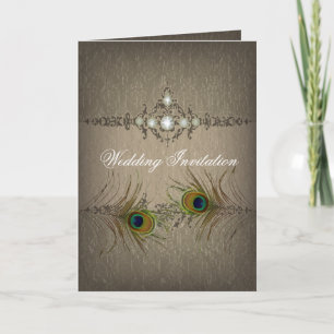 Vintage chic peacock wedding invitation