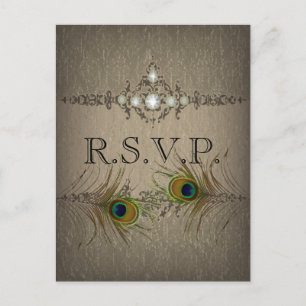 Vintage chic peacock wedding RSVP invitation