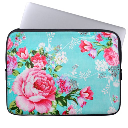 Image of Vintage Chic Pink Floral Laptop Sleeve