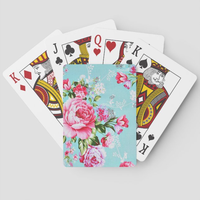 Vintage Chic Pink Floral Playing Cards (Back)