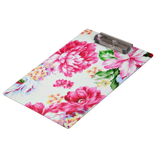 Vintage Chic Pink Flowers Floral Clipboard (Angled)