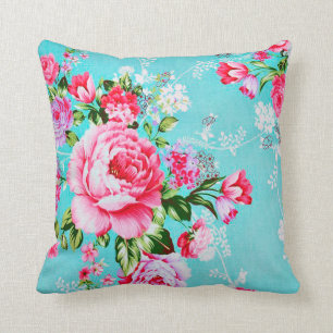 Vintage Chic Pink Flowers Floral Decorative Pillow