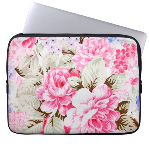 Image of Vintage Chic Pink Flowers Floral Laptop Sleeve