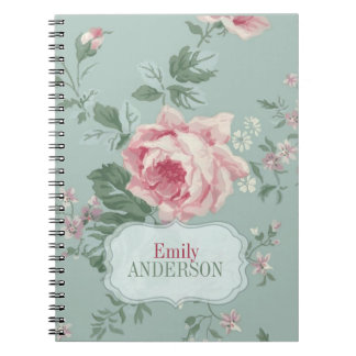 Vintage Chic Pink Rose Personalised Notebook