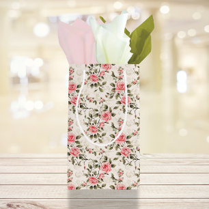 Vintage Chic Pink Roses Small Gift Bag