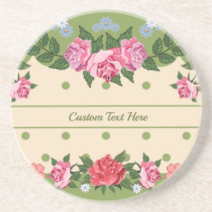 Vintage Chic Rose Flower Garden Green Foliage Coaster
